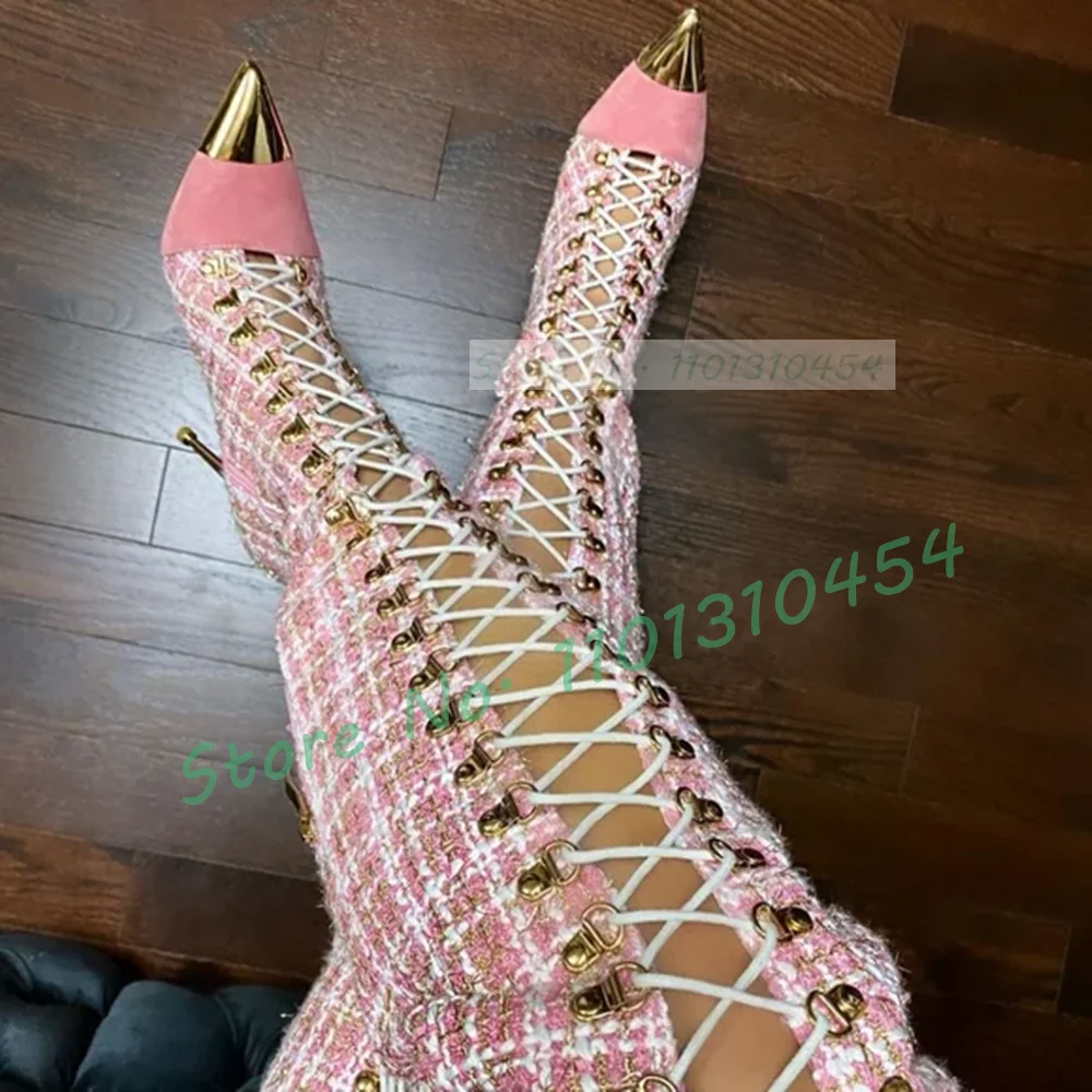 Sock Boot Women - Botas altas huecas a cuadros para