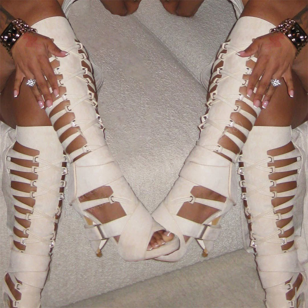 Knee High Boots Women - Botas altas de gladiador con hebilla