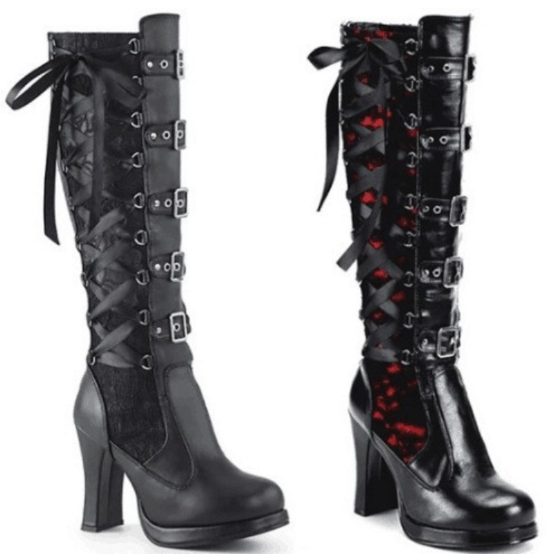 Knee High Boots Women - Botas Altas de Estilo Punk Gótico