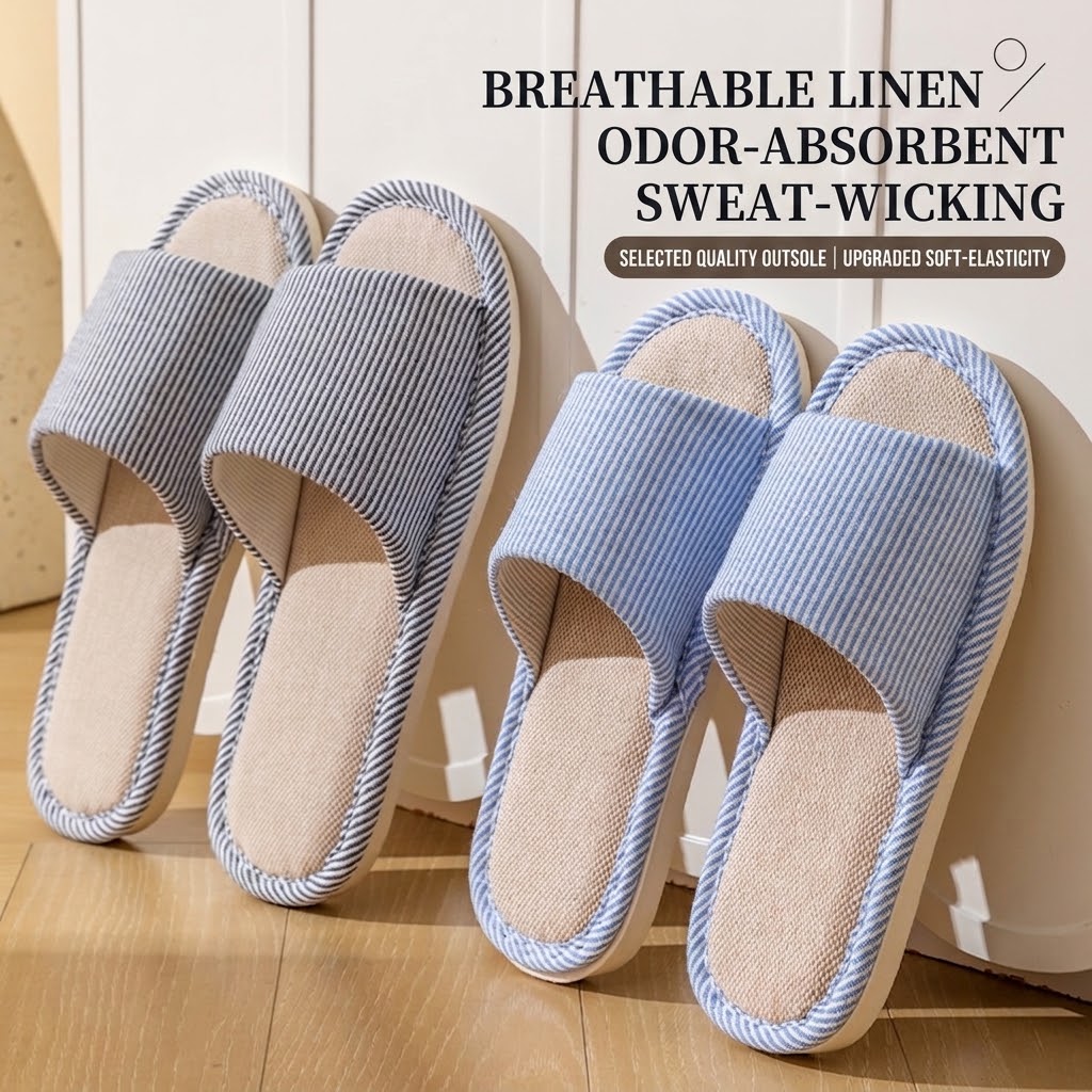 Mule Slip On - Pantuflas de Lino Transpirables para Mujer