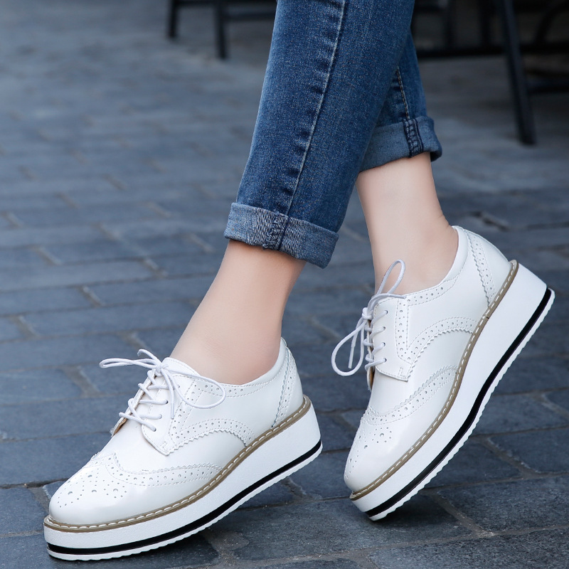 Oxford Lace Up Women - Mocasines de cuero con tacón grueso