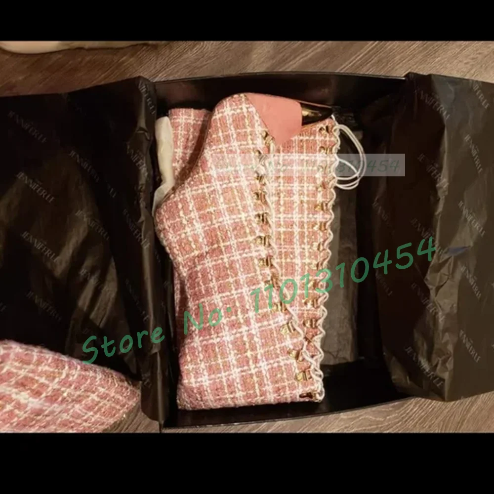Botas altas huecas a cuadros p - Sock Boot Women reseña y precio