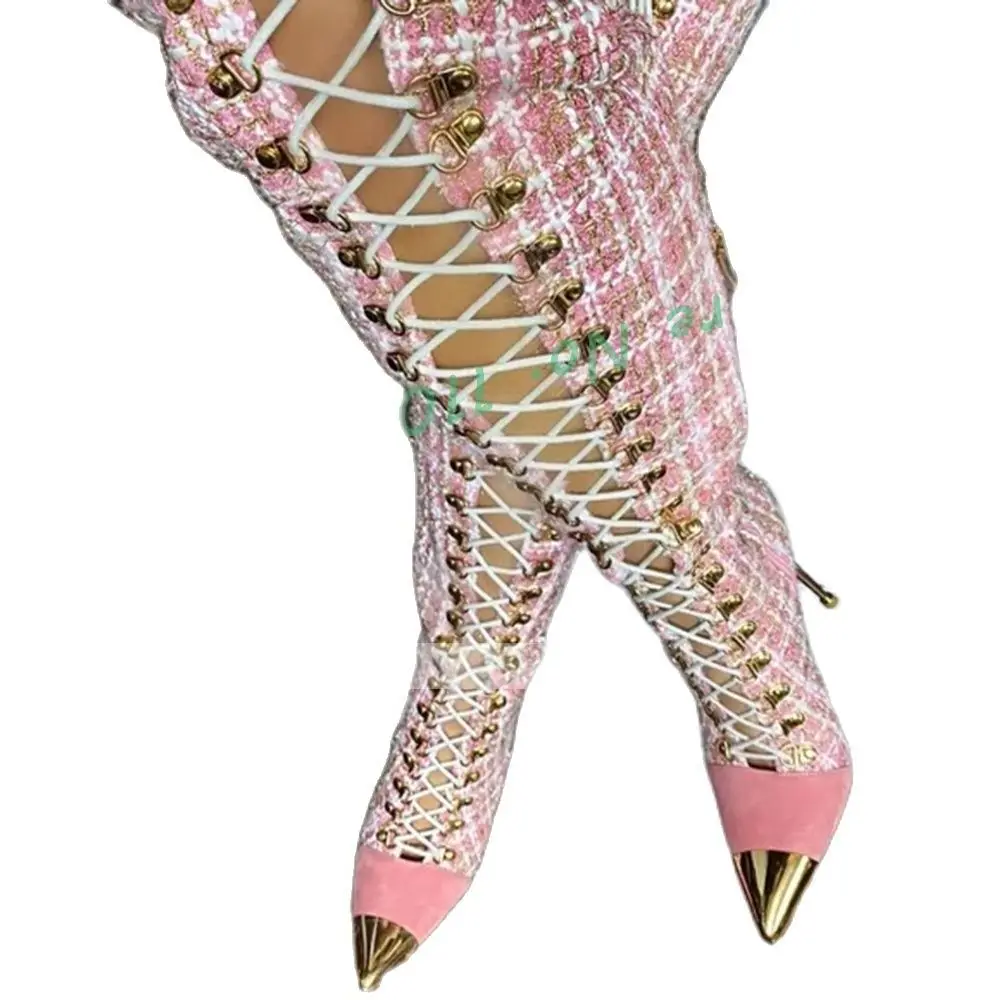 Botas altas huecas a cuadros p - Sock Boot Women reseña y precio